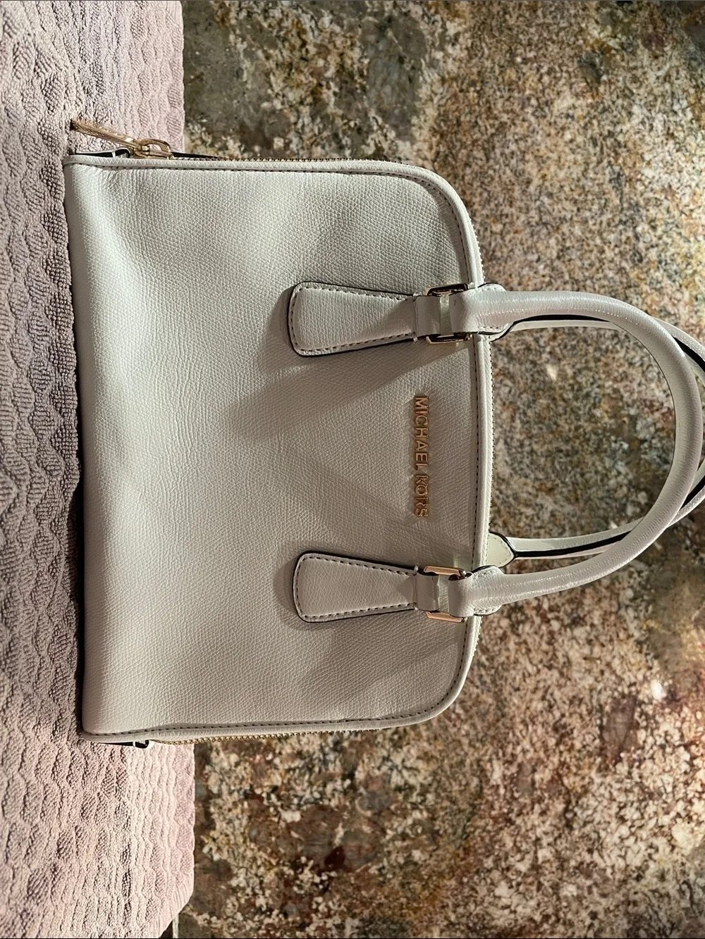 Michael Kors Cream Saffiano Satchel with Gold Hardware